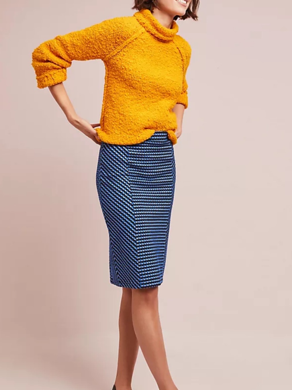 Anthropologie Maeve Textured Indigo Pencil Skirt Size S